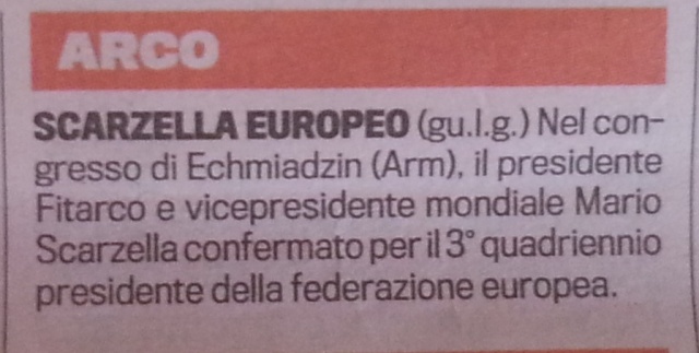 La notizia apparsa su La Gazzetta dello Sport del 21 luglio 2014 sull'elezione del Presidente Scarzella