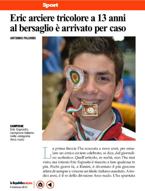 La prima pagina dell'articolo di Repubblica Sera su Eric Esposito