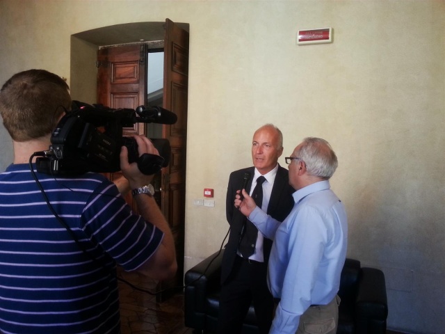 Il presidente del Comitato Organizzatore e Consigliere Federale Stefano Tombesi intervistato prima della conferenza stampa