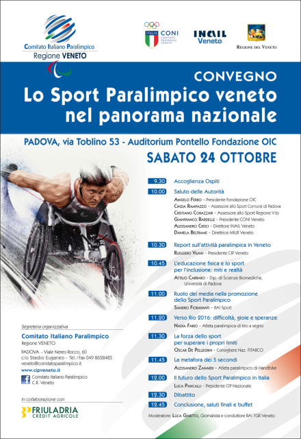 Convegno sport paralimpico: il Presidente Luca Pancalli e Oscar De Pellegrin a Padova